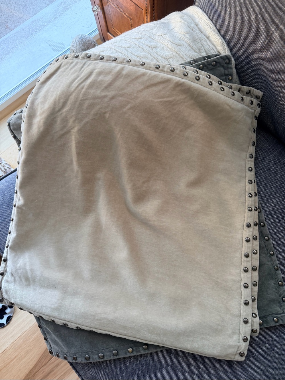 Neutral Stud-Trim Decorative Throw Pillow Covers (Set)